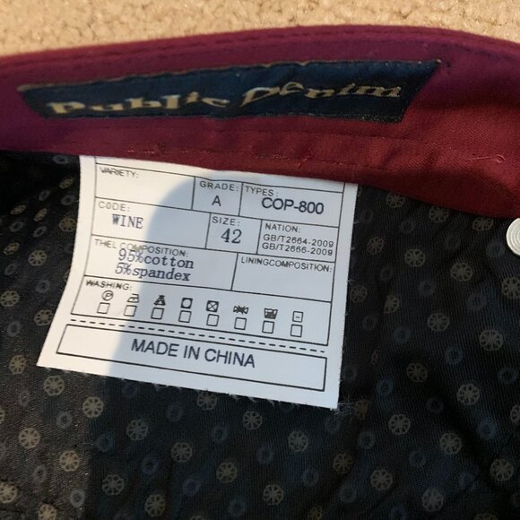 Public Denim Mens Size 42 Jeans--Wine Color - Picture 4 of 4